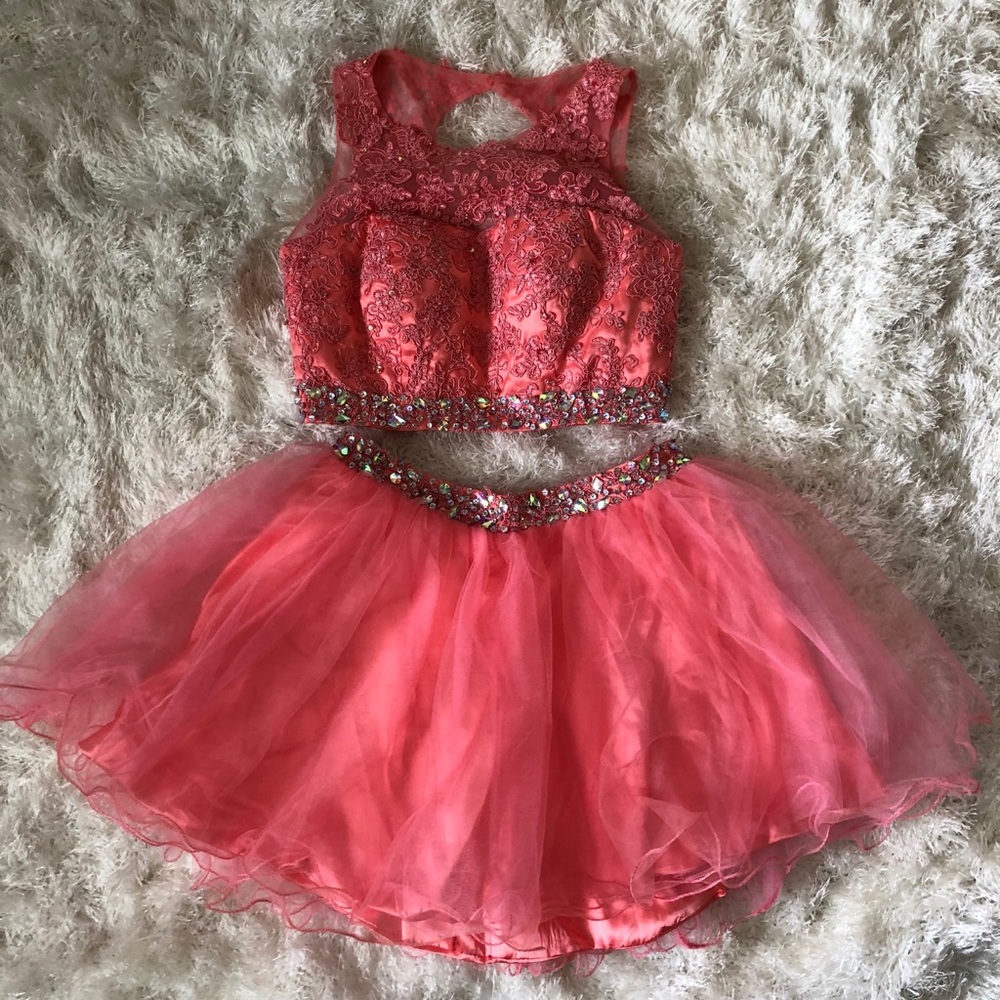 Pink cropped top with skirt homecoming dress